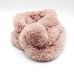 Women's Faux Fur Collar, Dusty Rose, Pom Pom Clasp, Fur Scarf, Neck Warmer